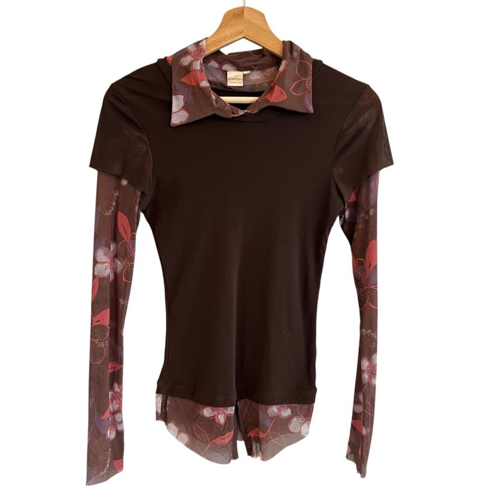 Vintage Y2K Sweet Pea Floral Faux Layered Mesh Top Size S Fairy Elena Gilbert